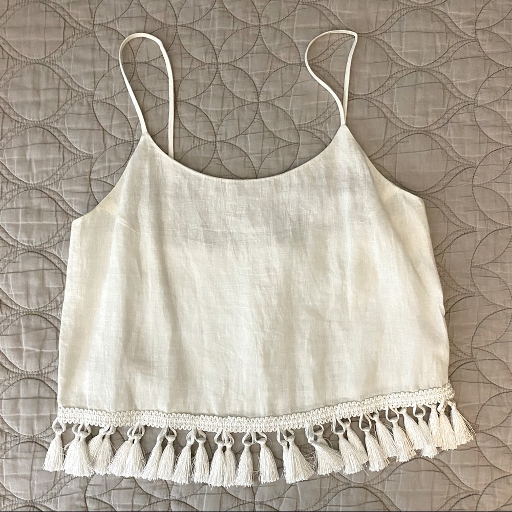 Club Monaco | Cropped Linen Tassel Camisole — White | XS